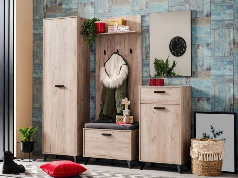 Guardaroba 1 Anta Marrone Rovere Grigio Nero Appendiabiti 4 Ripiani, 5 Vani - Palmoli