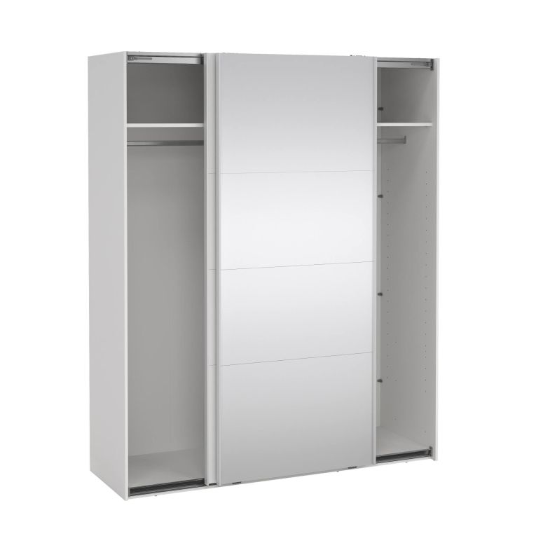 Guardaroba 2 ante Adeline, Mobile camera da letto, Cabina armadio portabiti, Armadio appendiabiti, 65x179 h220 cm, Bianco e Trasparente