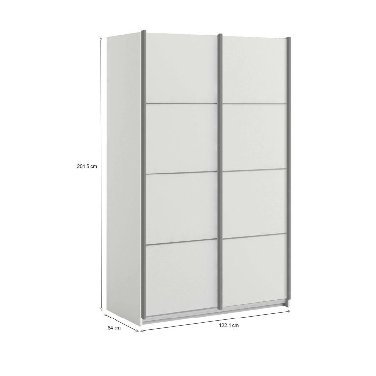 Guardaroba 2 ante Andree, Mobile camera da letto, Cabina armadio portabiti, Armadio appendiabiti, 122x64 h202 cm, Bianco