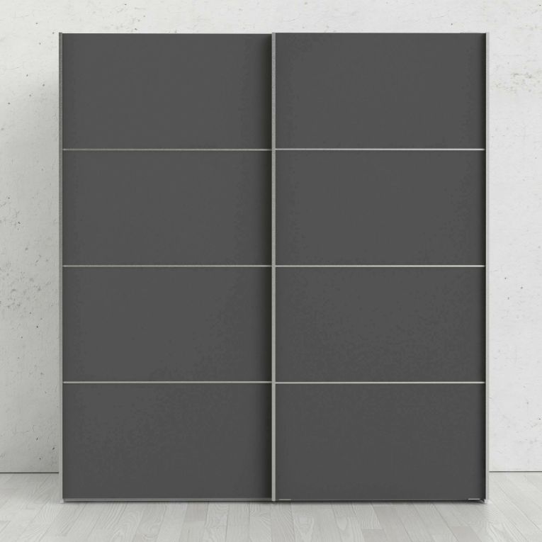 Guardaroba 2 ante Anise, Mobile camera da letto, Cabina armadio portabiti, Armadio appendiabiti, 182x64 h202 cm, Bianco e Grigio