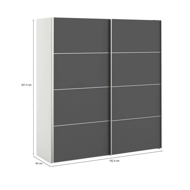 Guardaroba 2 ante Anise, Mobile camera da letto, Cabina armadio portabiti, Armadio appendiabiti, 182x64 h202 cm, Bianco e Grigio