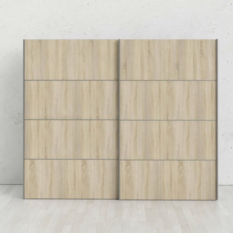 Guardaroba 2 ante Anthe, Mobile camera da letto, Cabina armadio portabiti, Armadio appendiabiti, 243x64 h202 cm, Bianco e Quercia