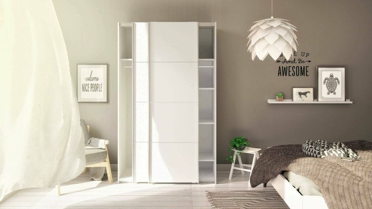 Guardaroba 2 ante Appoline, Mobile camera da letto, Cabina armadio portabiti, Armadio appendiabiti, 122x64 h202 cm, Bianco