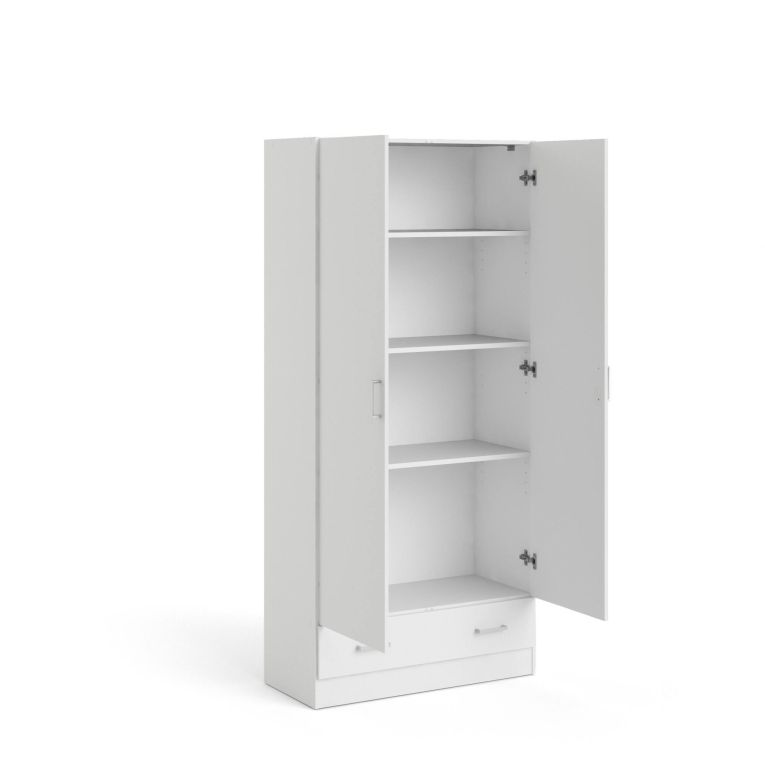 Guardaroba 2 ante Audette, Mobile camera da letto, Cabina armadio portabiti, Armadio appendiabiti, 79x36 h170 cm, Bianco
