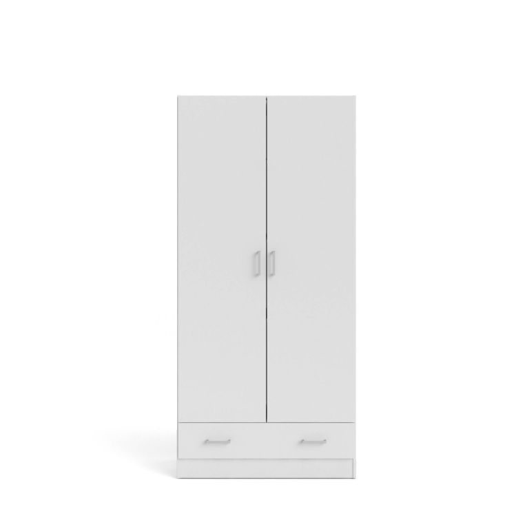 Guardaroba 2 ante Audette, Mobile camera da letto, Cabina armadio portabiti, Armadio appendiabiti, 79x36 h170 cm, Bianco