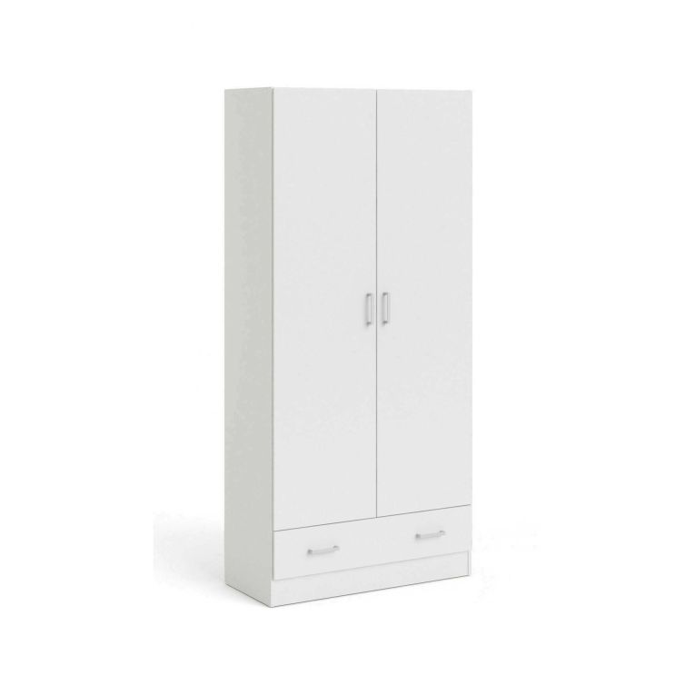 Guardaroba 2 ante Audette, Mobile camera da letto, Cabina armadio portabiti, Armadio appendiabiti, 79x36 h170 cm, Bianco