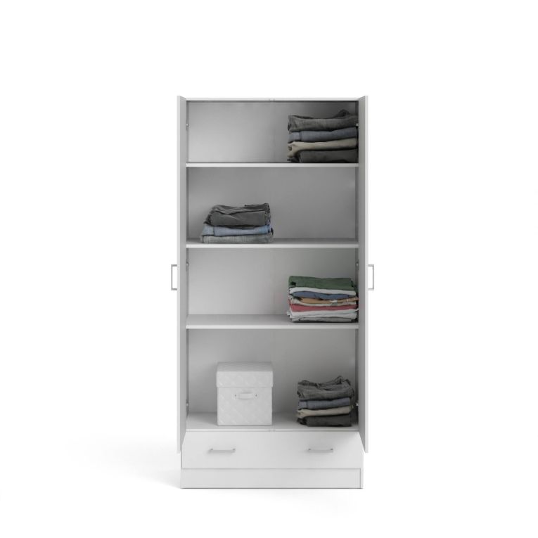 Guardaroba 2 ante Audette, Mobile camera da letto, Cabina armadio portabiti, Armadio appendiabiti, 79x36 h170 cm, Bianco