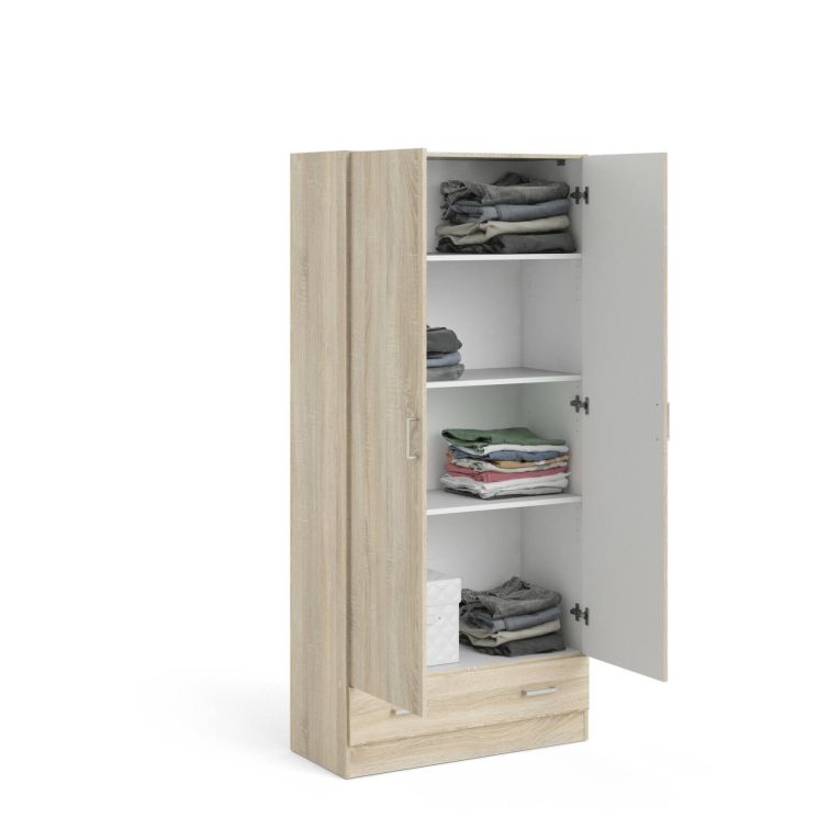 Guardaroba 2 ante Audette, Mobile camera da letto, Cabina armadio portabiti, Armadio appendiabiti, 79x36 h170 cm, Quercia
