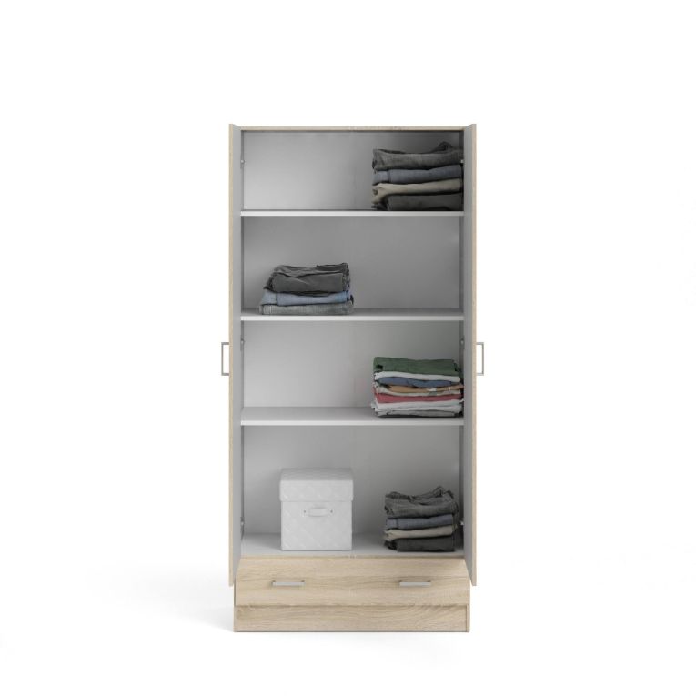 Guardaroba 2 ante Audette, Mobile camera da letto, Cabina armadio portabiti, Armadio appendiabiti, 79x36 h170 cm, Quercia