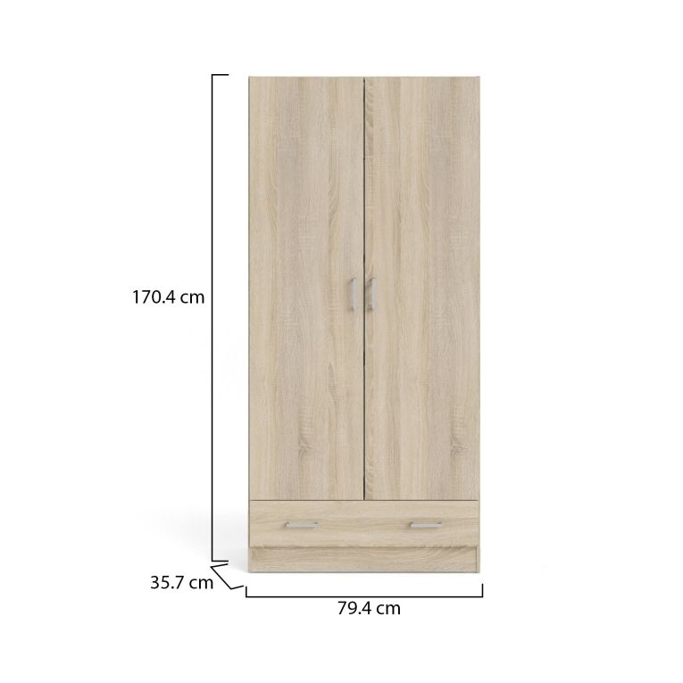 Guardaroba 2 ante Audette, Mobile camera da letto, Cabina armadio portabiti, Armadio appendiabiti, 79x36 h170 cm, Quercia