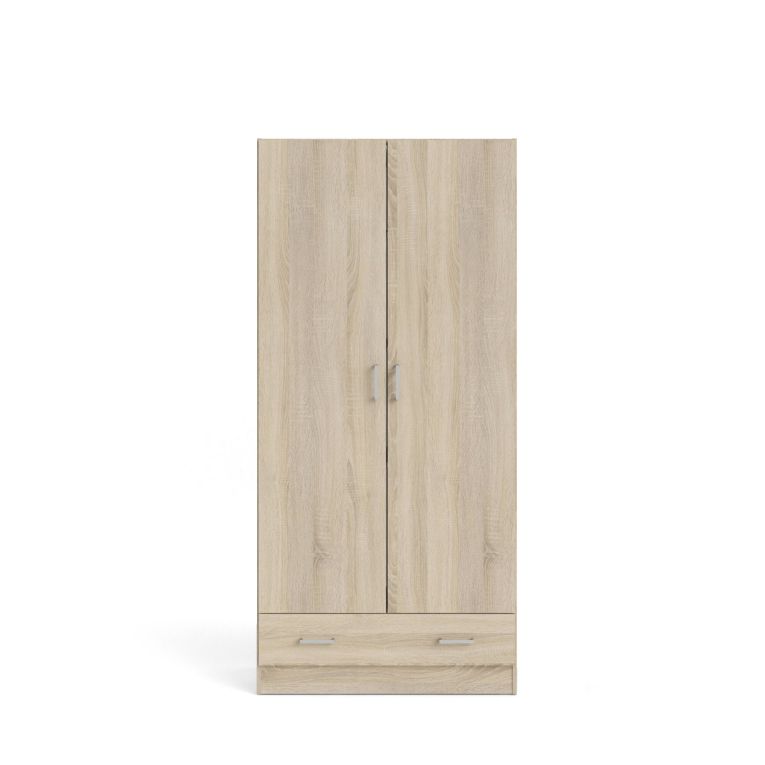 Guardaroba 2 ante Audette, Mobile camera da letto, Cabina armadio portabiti, Armadio appendiabiti, 79x36 h170 cm, Quercia