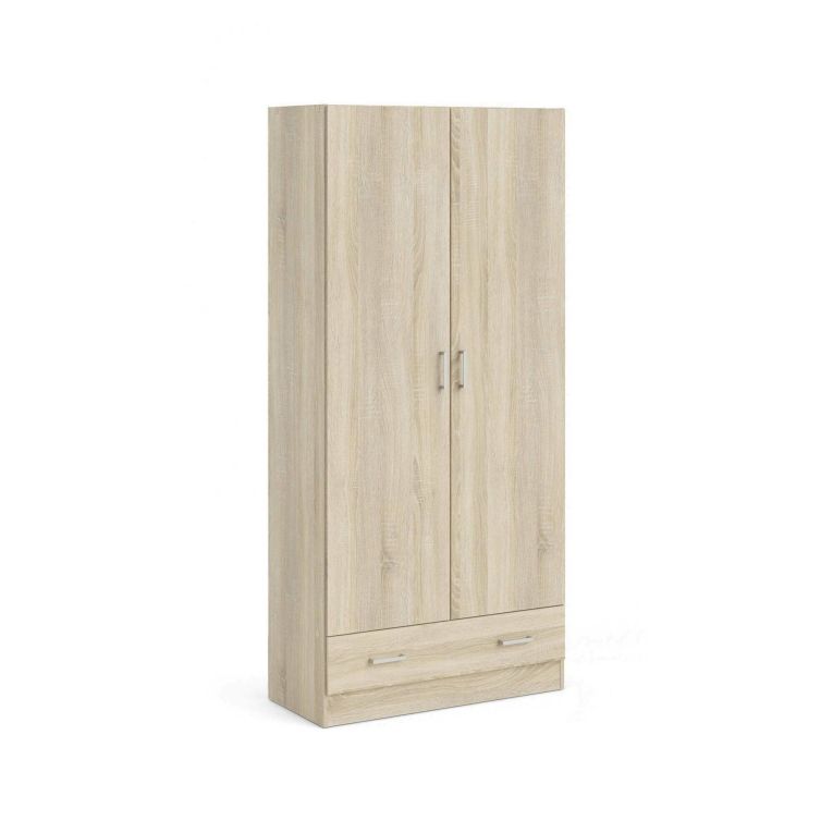 Guardaroba 2 ante Audette, Mobile camera da letto, Cabina armadio portabiti, Armadio appendiabiti, 79x36 h170 cm, Quercia