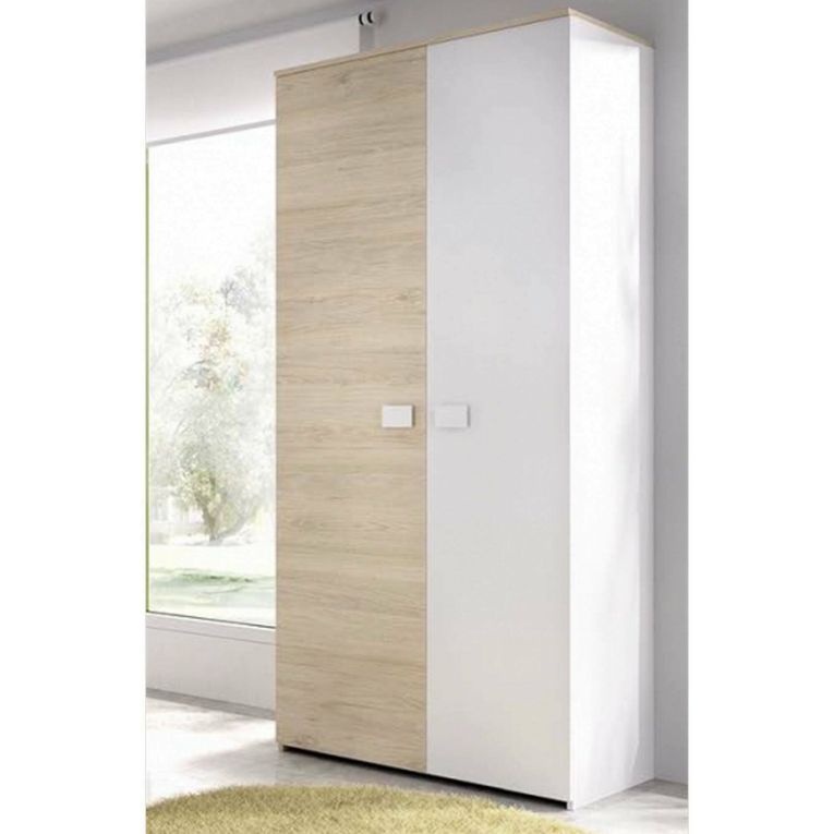 Guardaroba 2 ante Auernig, Mobile camera da letto, Cabina armadio portabiti, Armadio appendiabiti, 90x53 h202 cm, Bianco e Rovere