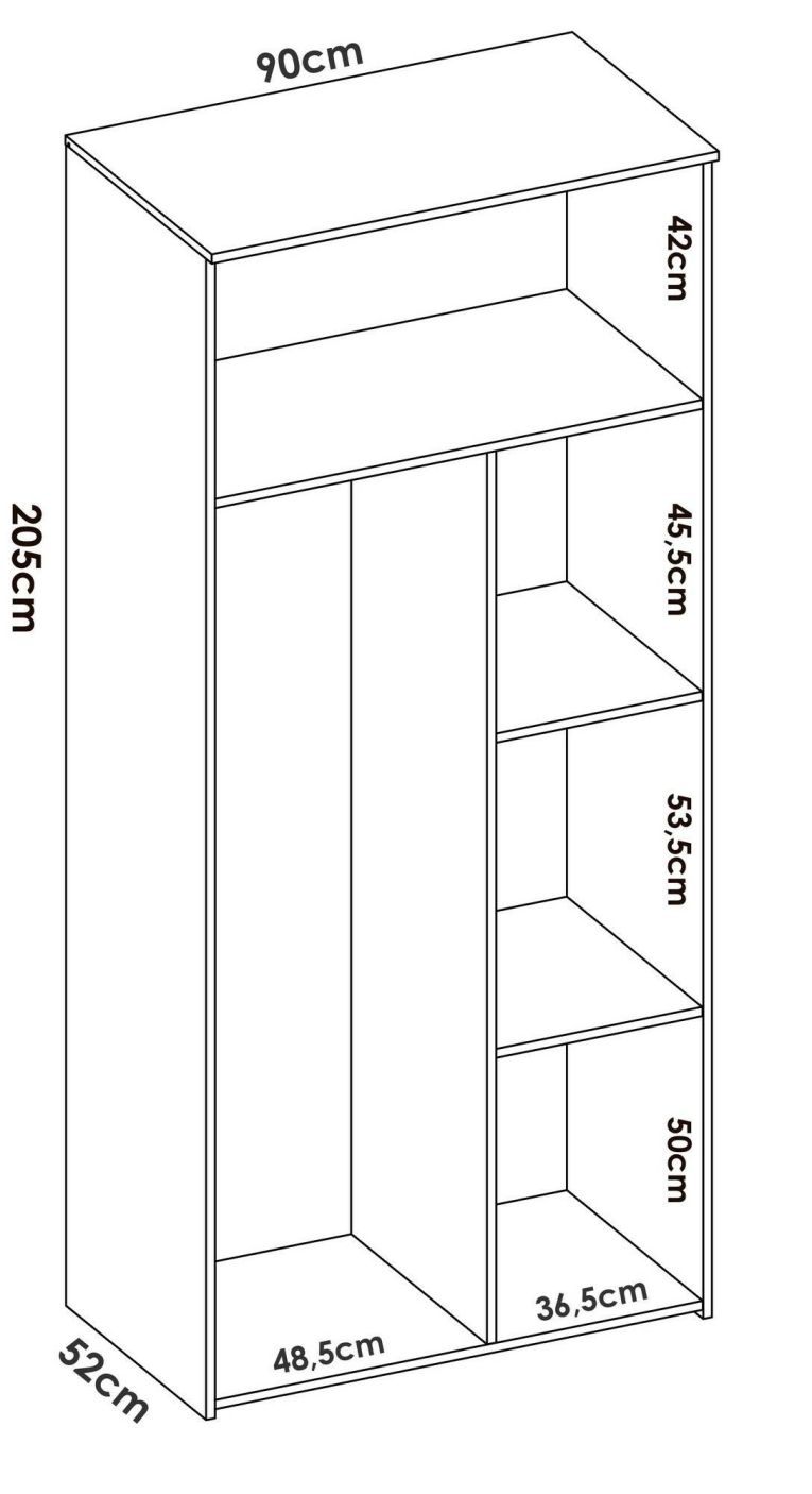 Guardaroba 2 ante Auernig, Mobile camera da letto, Cabina armadio portabiti, Armadio appendiabiti, 90x53 h202 cm, Bianco e Rovere