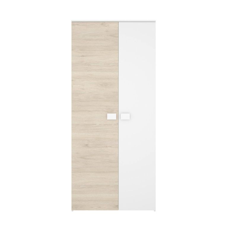 Guardaroba 2 ante Auernig, Mobile camera da letto, Cabina armadio portabiti, Armadio appendiabiti, 90x53 h202 cm, Bianco e Rovere