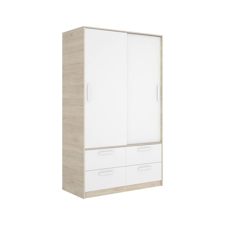 Guardaroba 2 ante Barzena, Mobile camera da letto, Cabina armadio portabiti, Armadio appendiabiti, 120x60 h204 cm, Bianco e Rovere