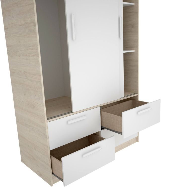 Guardaroba 2 ante Barzena, Mobile camera da letto, Cabina armadio portabiti, Armadio appendiabiti, 120x60 h204 cm, Bianco e Rovere