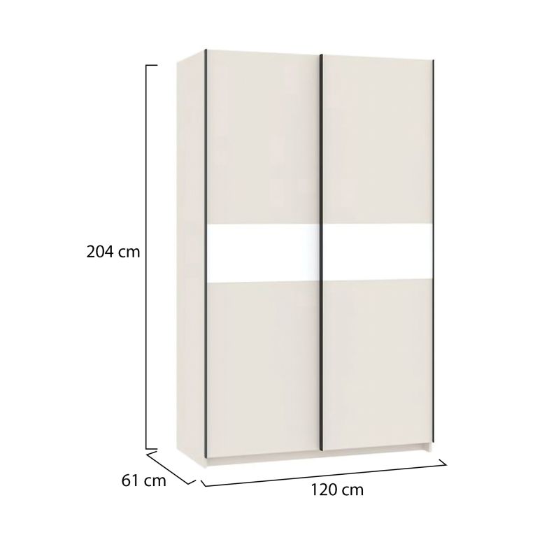 Guardaroba 2 Ante Beige Cashmere Bianco 2 Ripiani Appendiabiti 120x204h cm, 2 Ante - Maba