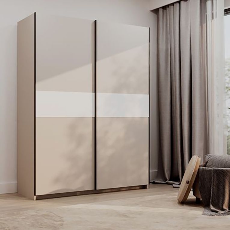 Guardaroba 2 Ante Beige Cashmere Bianco 2 Ripiani Appendiabiti 150x204h cm, 2 Ante - Manita