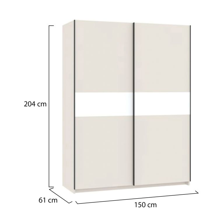 Guardaroba 2 Ante Beige Cashmere Bianco 2 Ripiani Appendiabiti 150x204h cm, 2 Ante - Manita