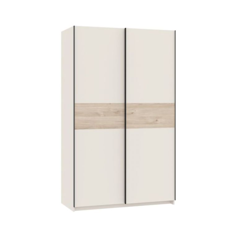 Guardaroba 2 Ante Beige Cashmere Marrone Rovere 2 Ripiani Appendiabiti 120x204h cm, 2 Ante - Maba