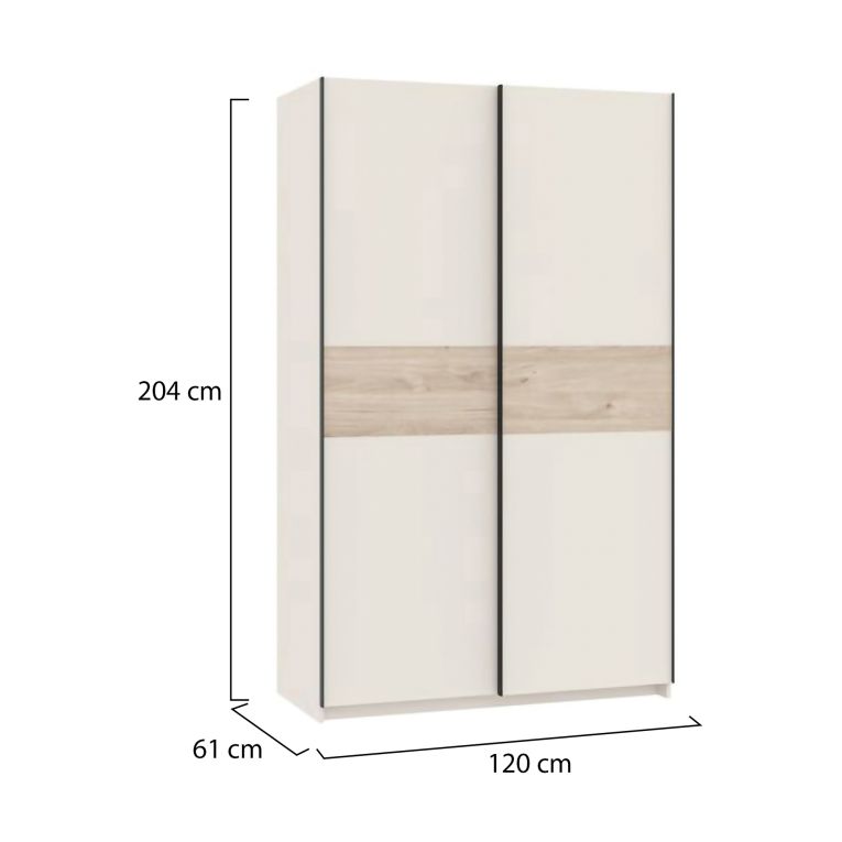 Guardaroba 2 Ante Beige Cashmere Marrone Rovere 2 Ripiani Appendiabiti 120x204h cm, 2 Ante - Maba