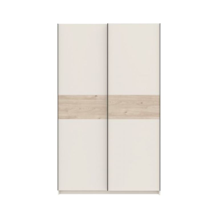 Guardaroba 2 Ante Beige Cashmere Marrone Rovere 2 Ripiani Appendiabiti 120x204h cm, 2 Ante - Maba