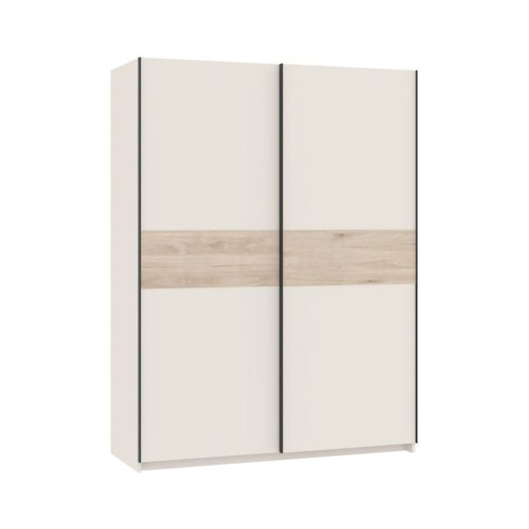 Guardaroba 2 Ante Beige Cashmere Marrone Rovere 2 Ripiani Appendiabiti 150x204h cm, 2 Ante - Manita