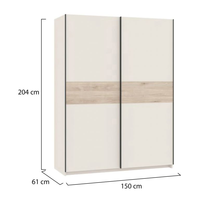 Guardaroba 2 Ante Beige Cashmere Marrone Rovere 2 Ripiani Appendiabiti 150x204h cm, 2 Ante - Manita