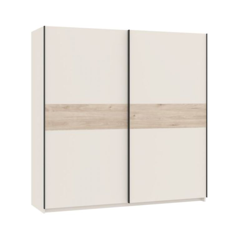 Guardaroba 2 Ante Beige Cashmere Marrone Rovere 2 Ripiani Appendiabiti 200x204h cm, 2 Ante - Nalika