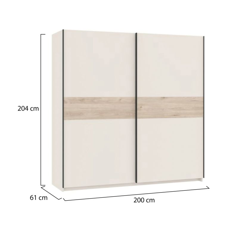 Guardaroba 2 Ante Beige Cashmere Marrone Rovere 2 Ripiani Appendiabiti 200x204h cm, 2 Ante - Nalika