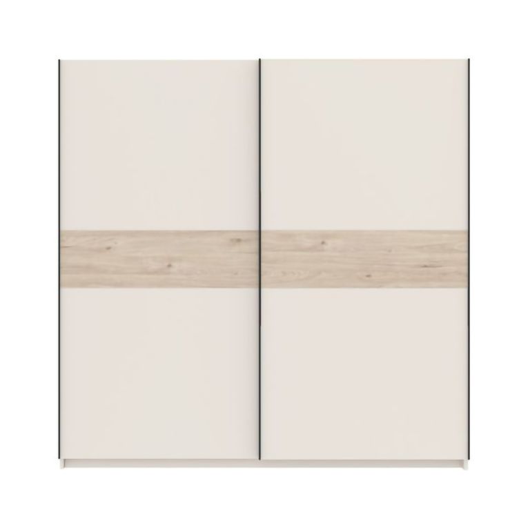 Guardaroba 2 Ante Beige Cashmere Marrone Rovere 2 Ripiani Appendiabiti 200x204h cm, 2 Ante - Nalika