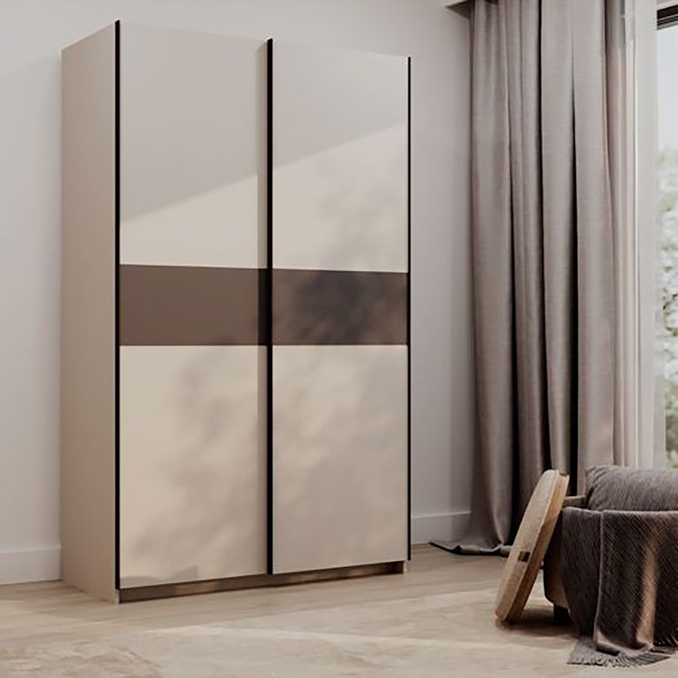 Guardaroba 2 Ante Beige Cashmere Nero Antracite 2 Ripiani Appendiabiti 120x204h cm, 2 Ante - Maba