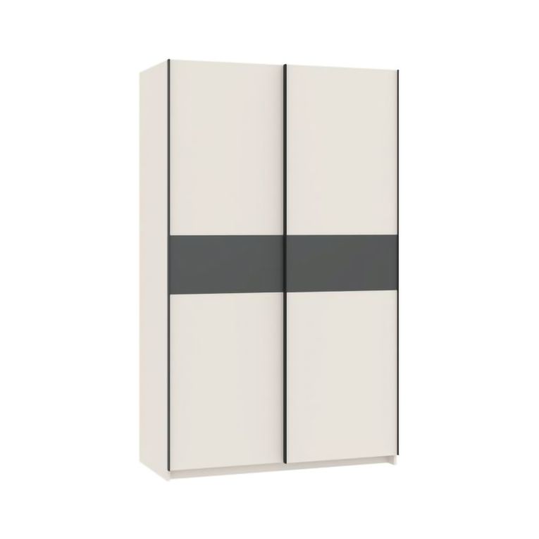 Guardaroba 2 Ante Beige Cashmere Nero Antracite 2 Ripiani Appendiabiti 120x204h cm, 2 Ante - Maba