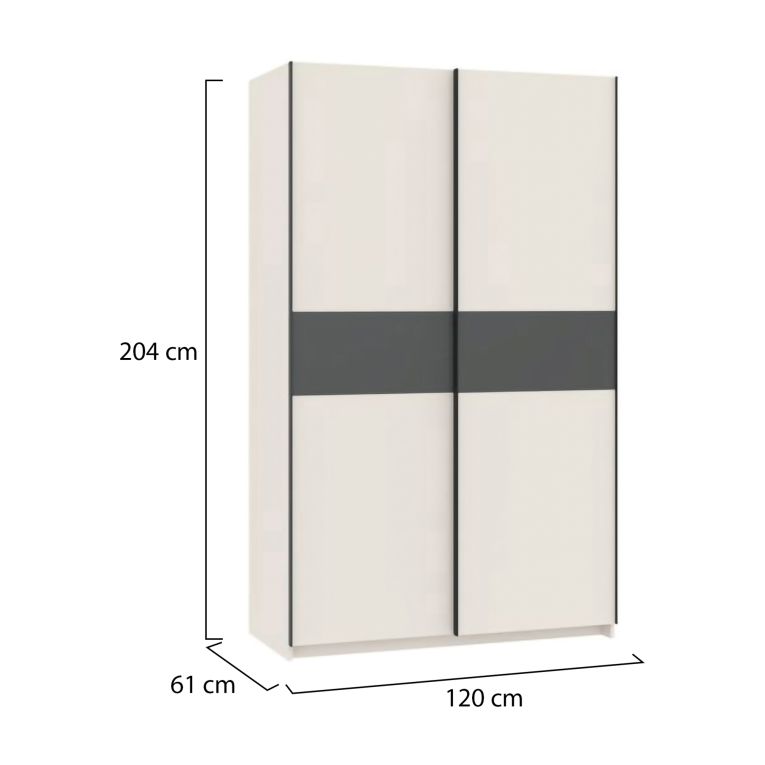 Guardaroba 2 Ante Beige Cashmere Nero Antracite 2 Ripiani Appendiabiti 120x204h cm, 2 Ante - Maba