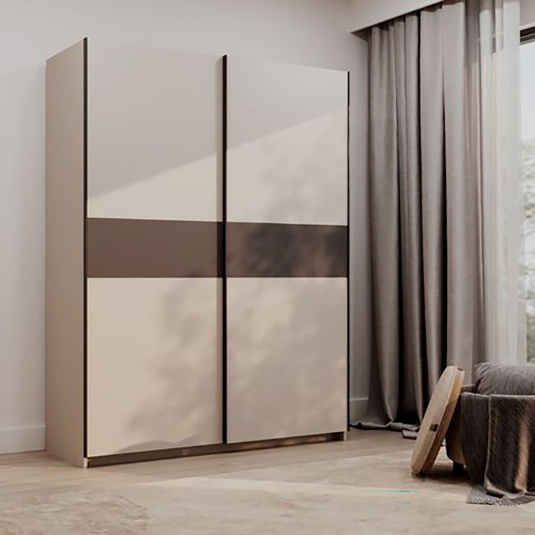 Guardaroba 2 Ante Beige Cashmere Nero Antracite 2 Ripiani Appendiabiti 150x204h cm, 2 Ante - Manita