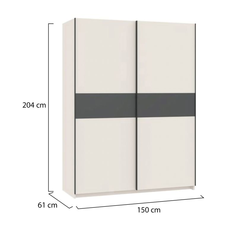 Guardaroba 2 Ante Beige Cashmere Nero Antracite 2 Ripiani Appendiabiti 150x204h cm, 2 Ante - Manita