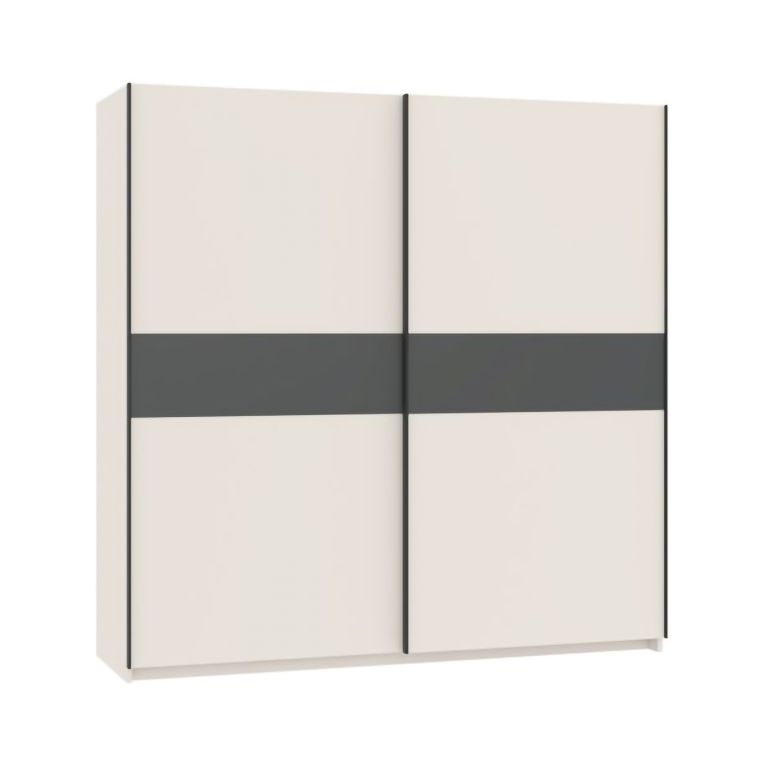Guardaroba 2 Ante Beige Cashmere Nero Antracite 2 Ripiani Appendiabiti 200x204h cm, 2 Ante - Nalika