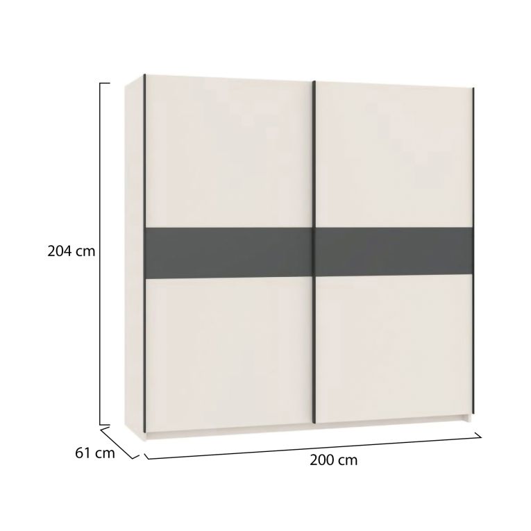 Guardaroba 2 Ante Beige Cashmere Nero Antracite 2 Ripiani Appendiabiti 200x204h cm, 2 Ante - Nalika