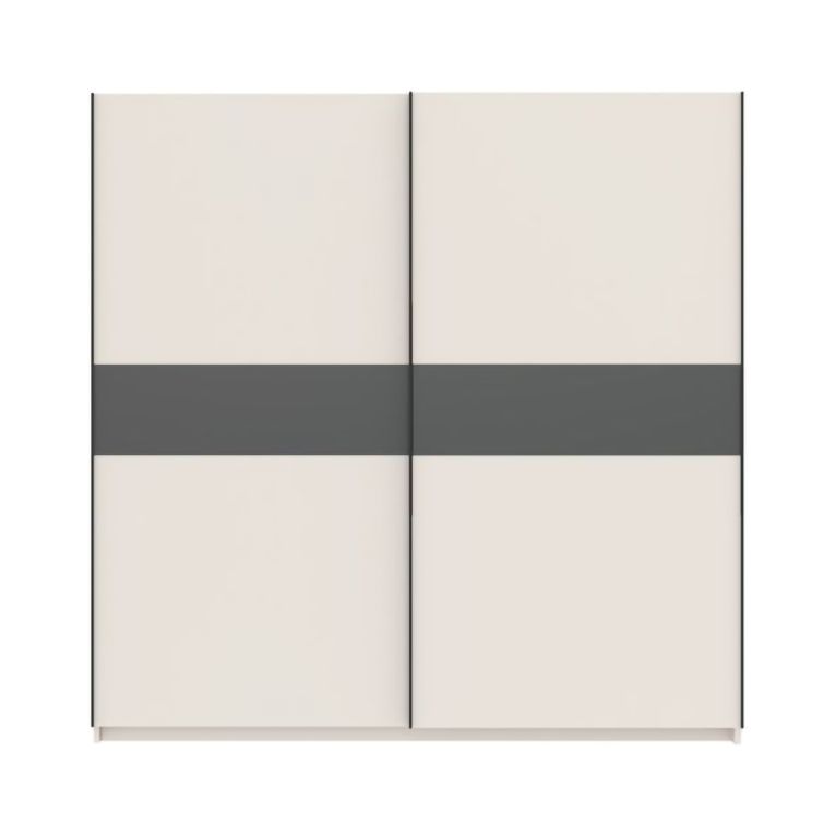 Guardaroba 2 Ante Beige Cashmere Nero Antracite 2 Ripiani Appendiabiti 200x204h cm, 2 Ante - Nalika