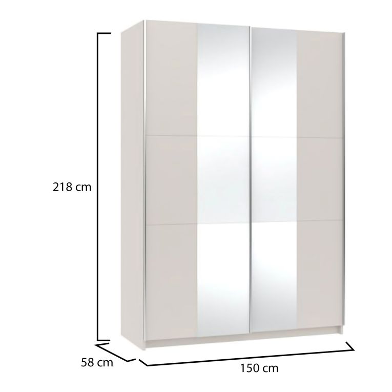 Guardaroba 2 Ante Beige Cashmere Traparente Appendiabiti 5 Ripiani 150x218h cm, 7 Vani - Lesesa