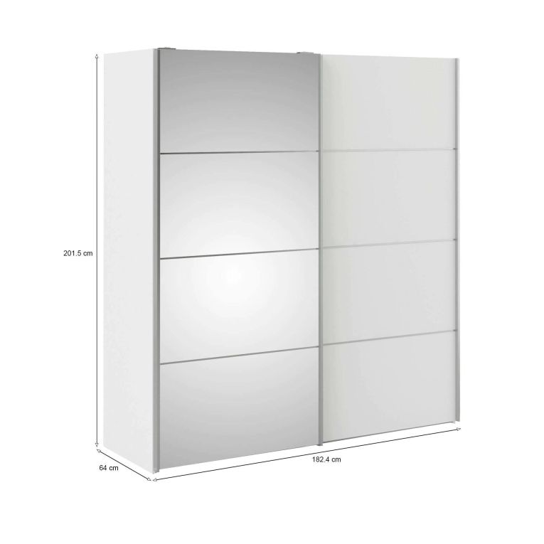 Guardaroba 2 ante Berthe, Mobile camera da letto, Cabina armadio portabiti, Armadio appendiabiti, 182x64 h202 cm, Bianco