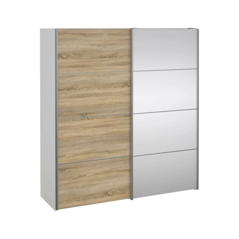 Guardaroba 2 ante Berthe, Mobile camera da letto, Cabina armadio portabiti, Armadio appendiabiti, 64x182 h202 cm, Bianco e Quercia
