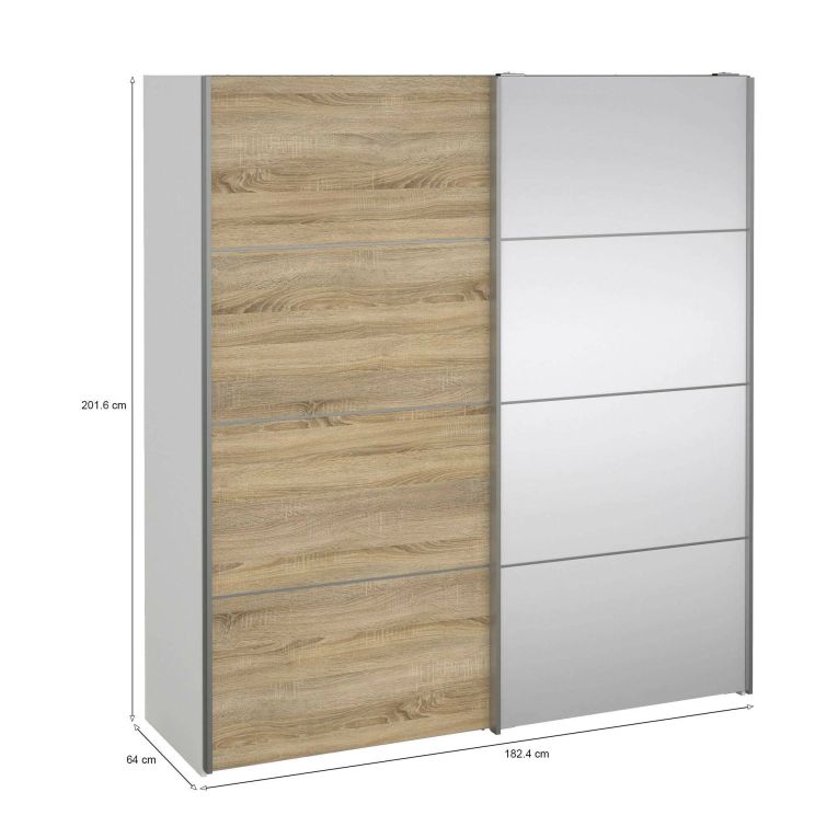 Guardaroba 2 ante Berthe, Mobile camera da letto, Cabina armadio portabiti, Armadio appendiabiti, 64x182 h202 cm, Bianco e Quercia
