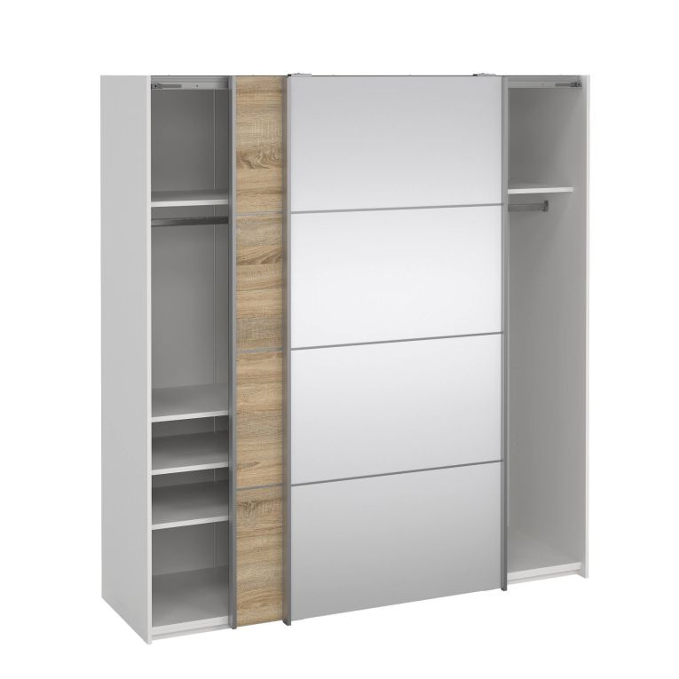 Guardaroba 2 ante Berthe, Mobile camera da letto, Cabina armadio portabiti, Armadio appendiabiti, 64x182 h202 cm, Bianco e Quercia