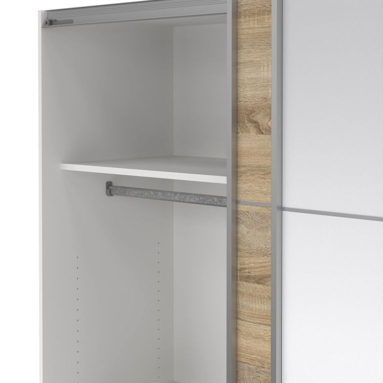 Guardaroba 2 ante Berthe, Mobile camera da letto, Cabina armadio portabiti, Armadio appendiabiti, 64x182 h202 cm, Bianco e Quercia