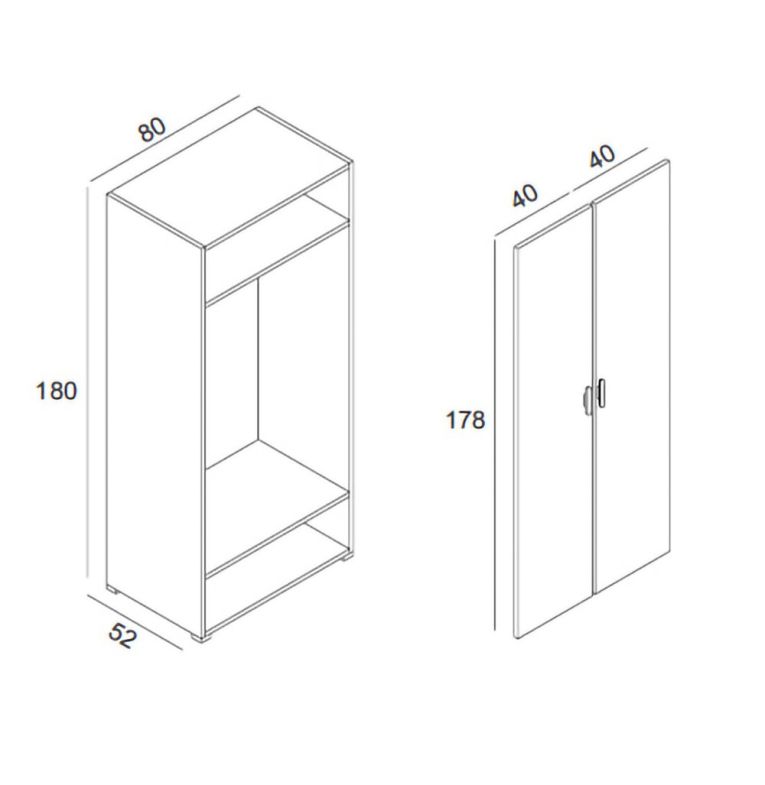 Guardaroba 2 Ante Bianco 2 Ripiani Appendiabiti 80x180h cm, 2 Ante - Susella