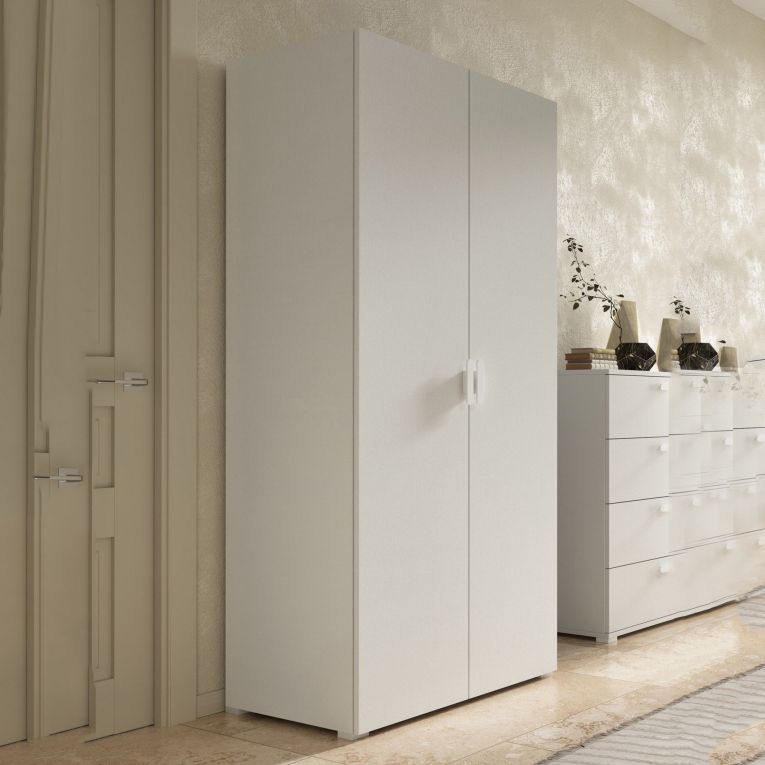 Guardaroba 2 Ante Bianco 2 Ripiani Appendiabiti 80x180h cm, 2 Ante - Susella