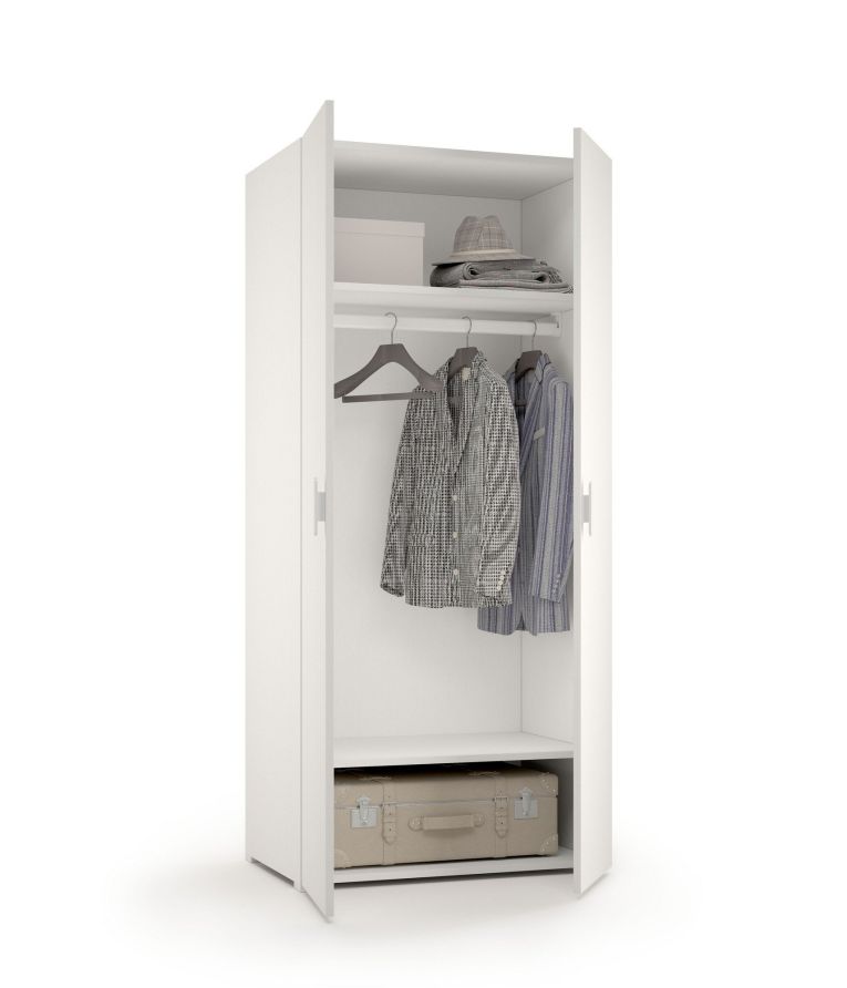 Guardaroba 2 Ante Bianco 2 Ripiani Appendiabiti 80x180h cm, 2 Ante - Susella