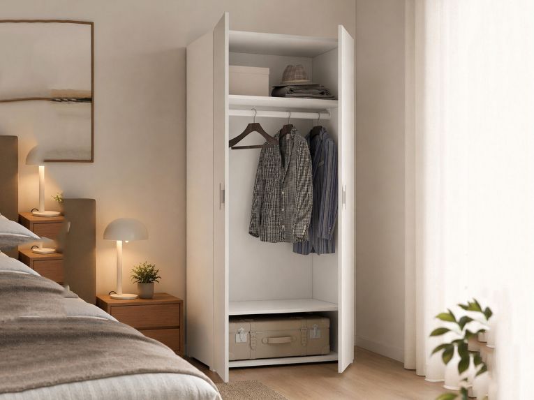 Guardaroba 2 Ante Bianco 2 Ripiani Appendiabiti 80x180h cm, 2 Ante - Susella